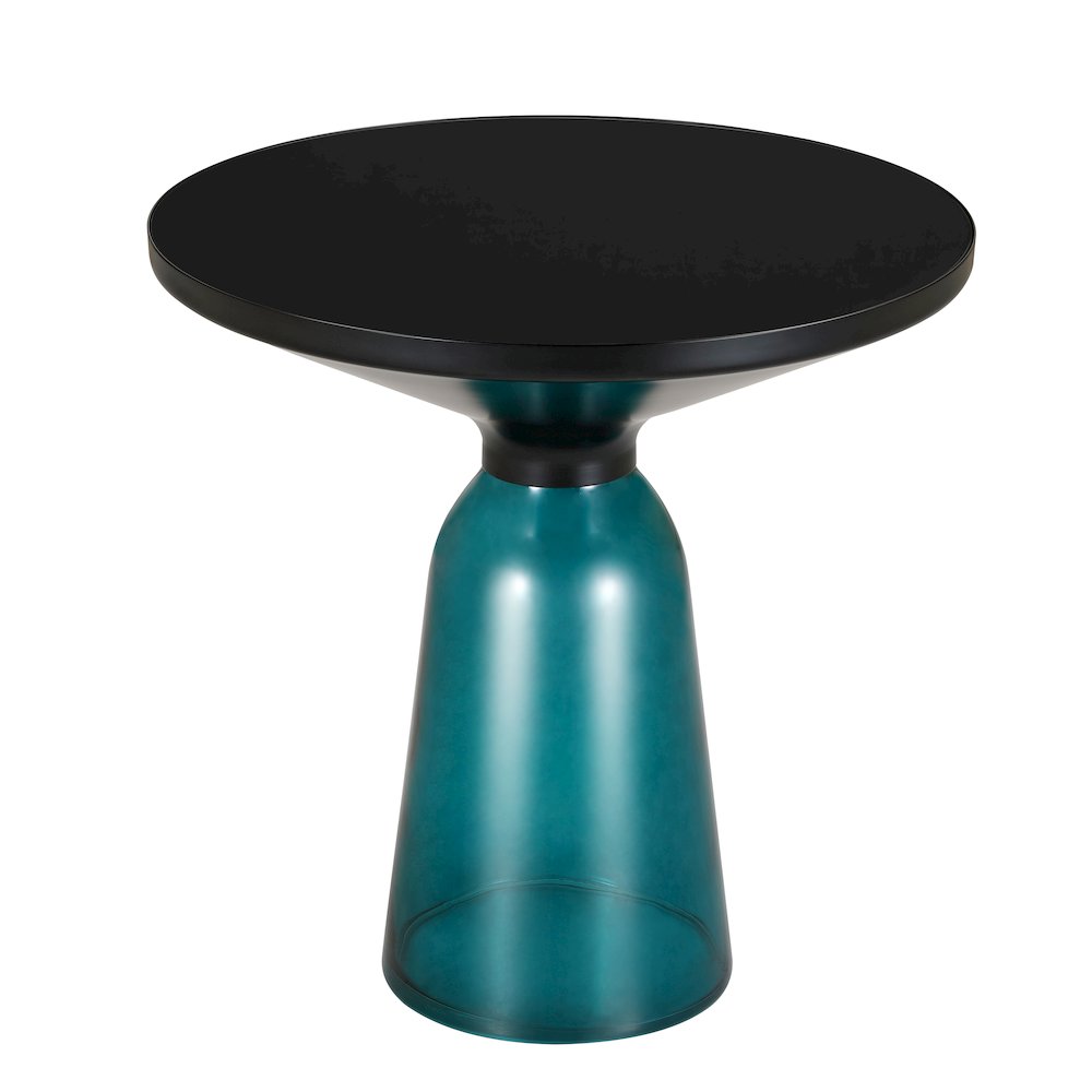 Tully Collection Glass side Table Blue glass, Black Rim with Black Glass top