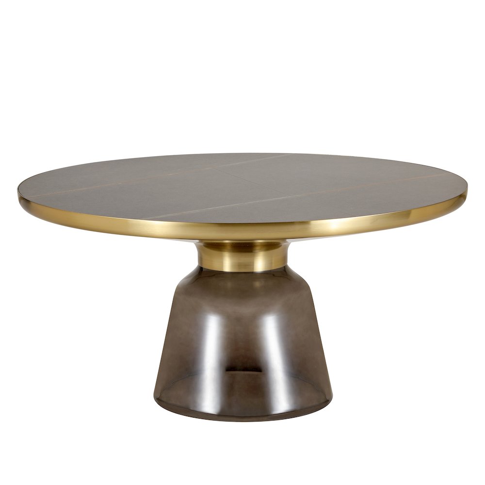 Glass Coffee Table Grey glass, Gold Rim Black Sintered Stone Top