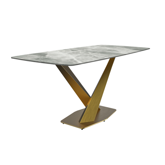 Modern Dining Table Gold Base, With 55" Light Grey Sintered Stone Top