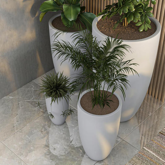 Crete Series Fiberstone Planter Set in Aged Concrete