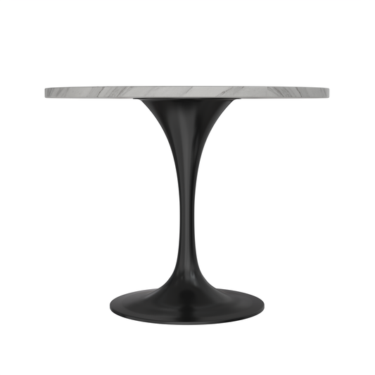 Verve 36 Round Dining Table, Black Base with Sintered Stone White Top
