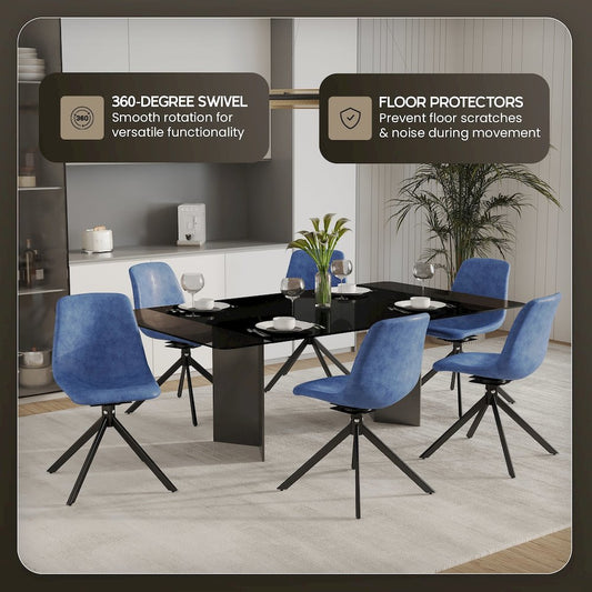 Markley Modern Leather Swival Dining Chair With Metal Legs in Blue