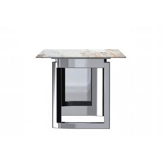 Dining Table Stainless Steel Base, With 62" White Grey Sintered Stone Top