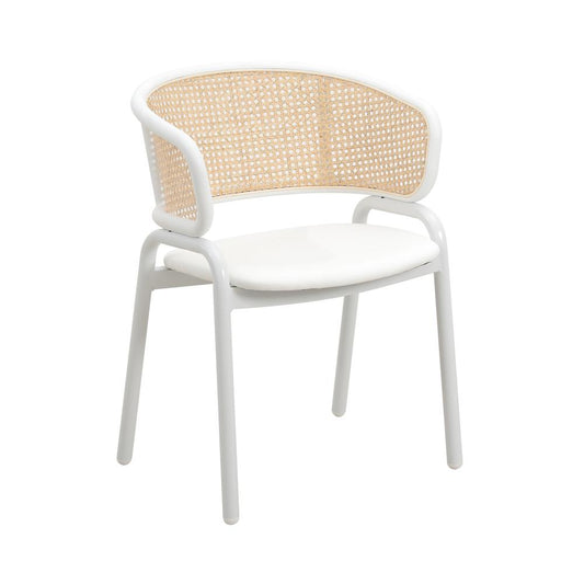 Dining Chair with White Powder Coated Steel Legs and Wicker Back, Set of 2