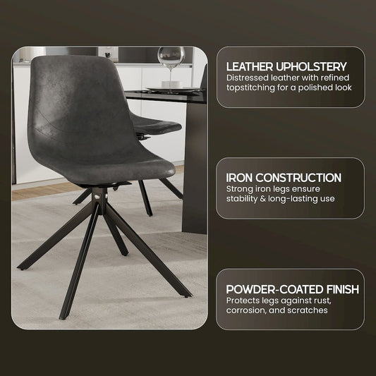 Markley Modern Leather Swival Dining Chair With Metal Legs in Grey