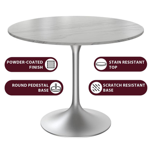Verve Collection 36" Round Dining Table, Brushed Chrome Base