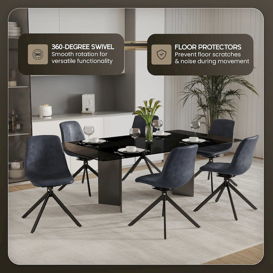 Markley Modern Leather Swival Dining Chair With Metal Legs in Black