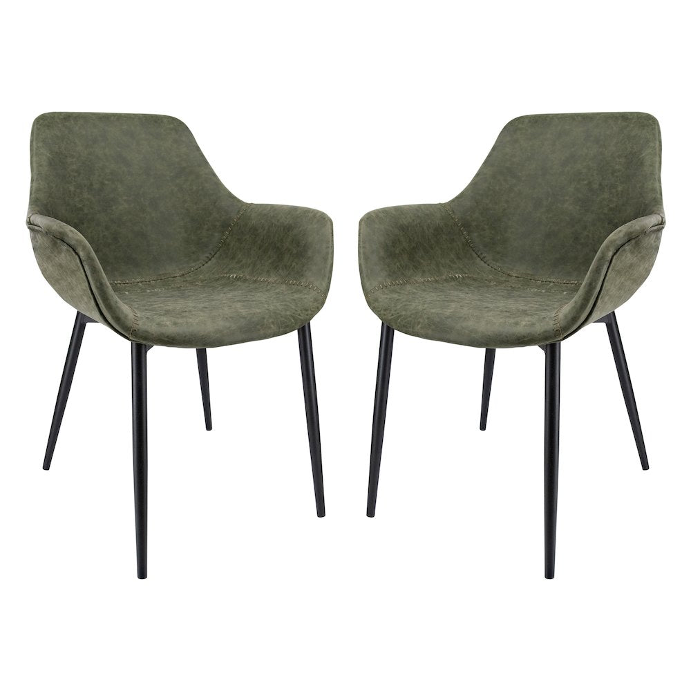 Markley Modern Leather Dining Arm Chair With Metal Legs Set of 2