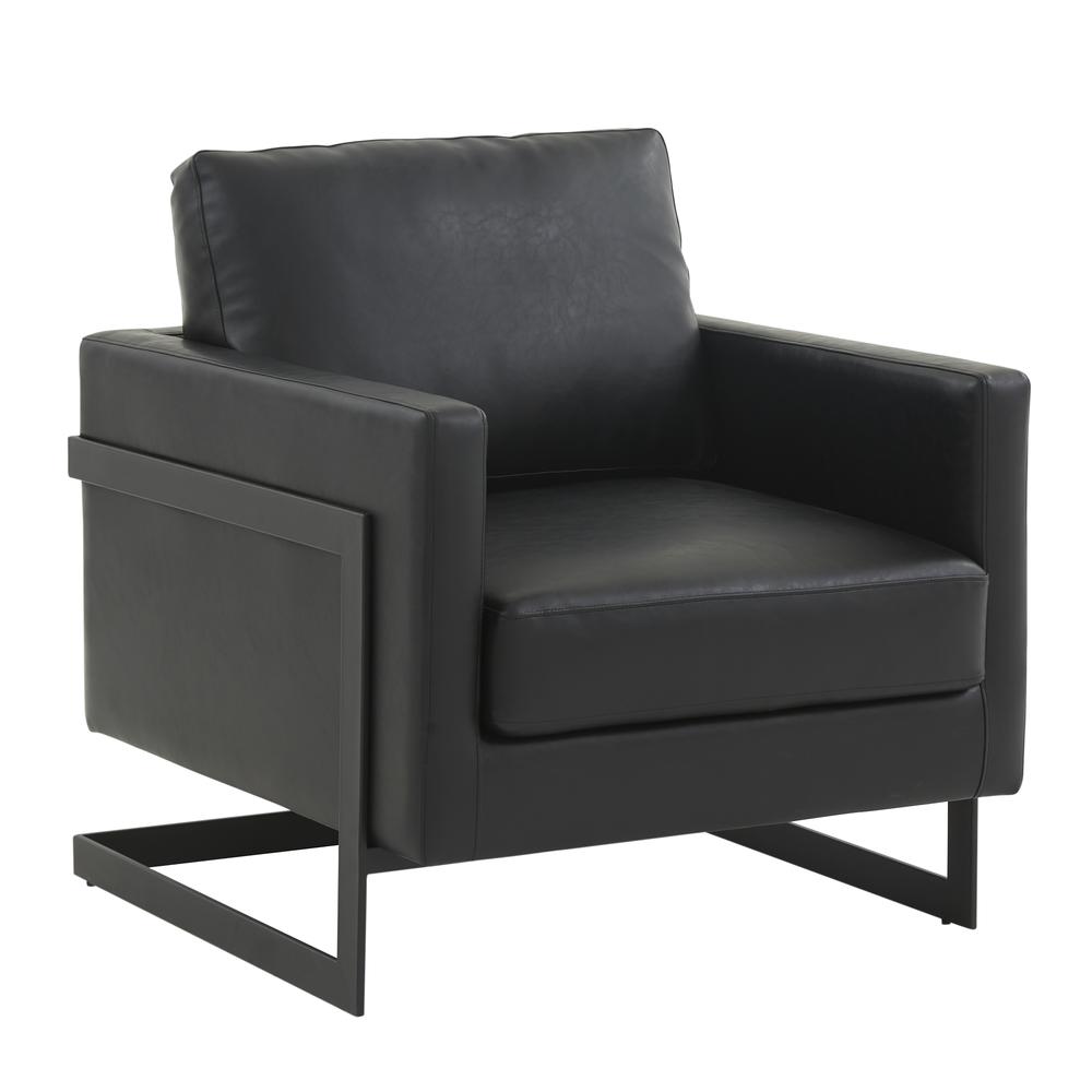 Leather Accent Armchair With Black Steel Frame