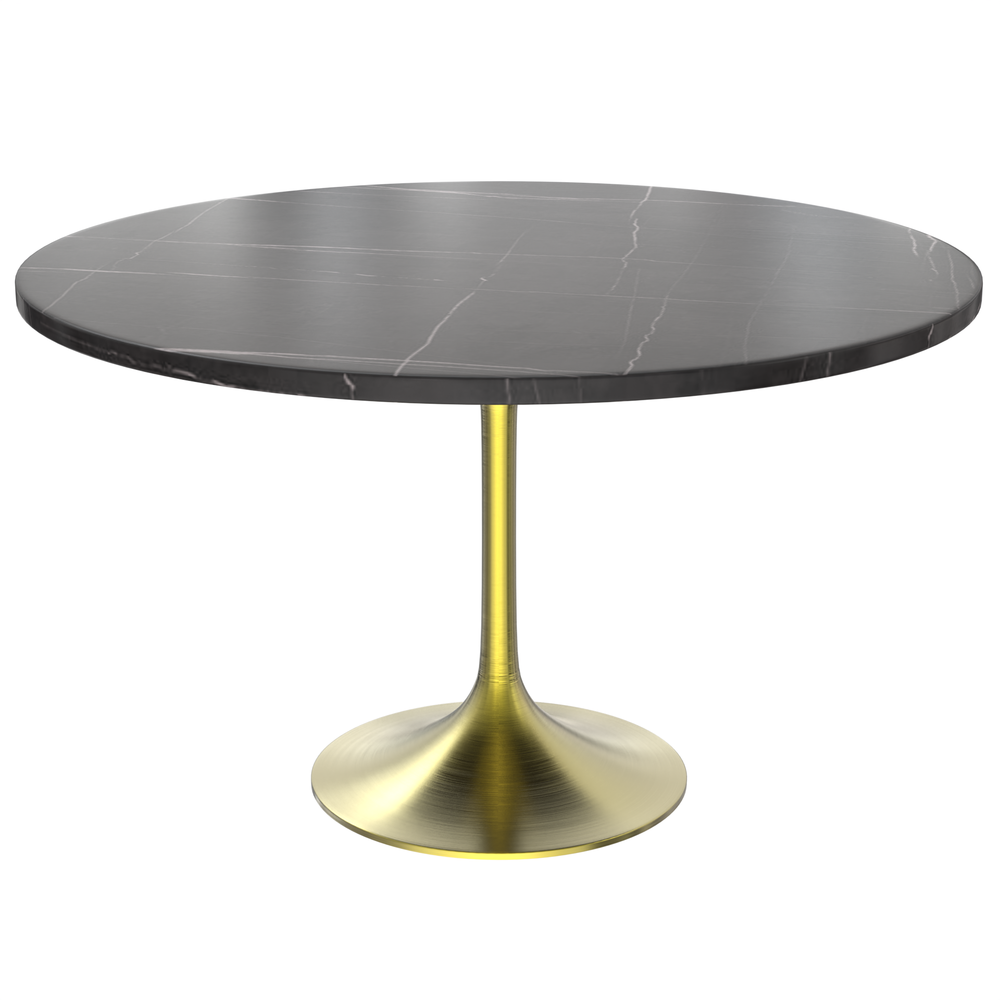 48 Round Dining Table, Brushed Gold Base with Sintered Stone Black Top