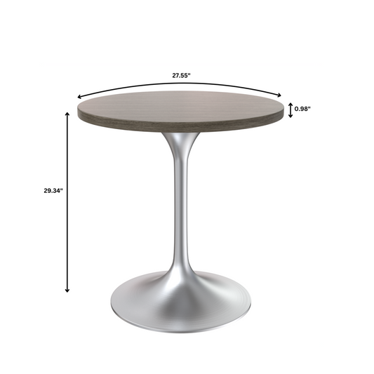 Verve 27" Round Dining Table, Brushed Chrome Base with Dark Maple MDF Top