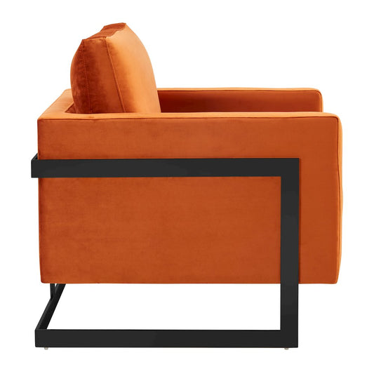 Lincoln Velvet Accent Armchair With Black Steel Frame in Light Grey