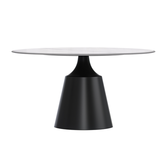Round Dining Table Black Base with 60 Round White Sintered Stone Top