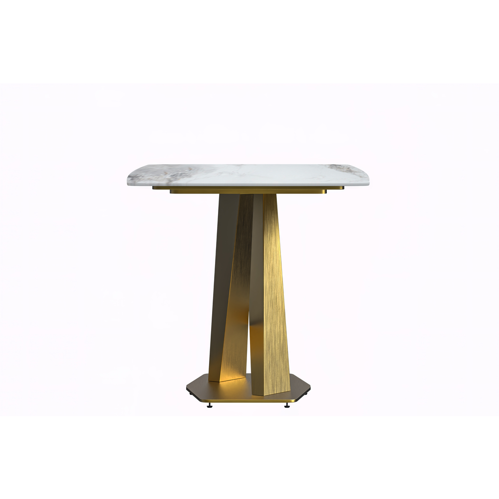 Modern Dining Table Gold Base, With 55" Medium Grey Sintered Stone Top