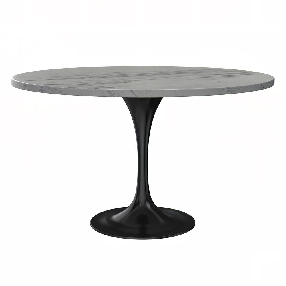 Verve 48" Round Dining Table, Black Base with Laminated White Marbleized Top