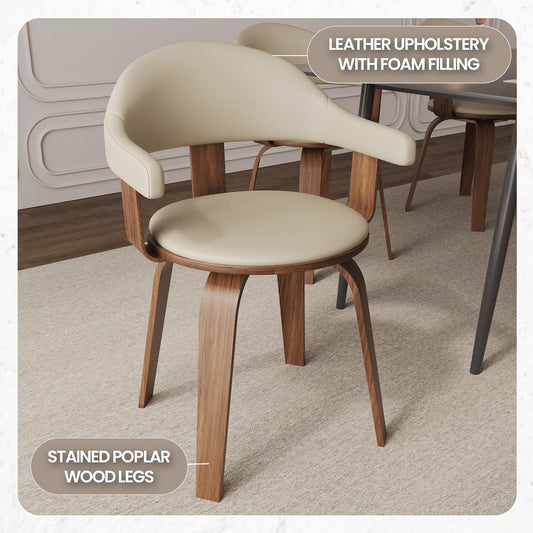 Modern Wooden Dining Chair, Walnut Color Frame in Cream