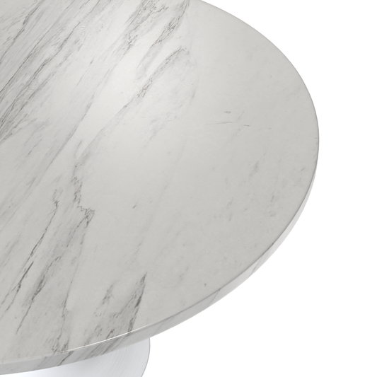 Verve Collection 48 Round Dining Table, White Base with Sintered Stone White Top