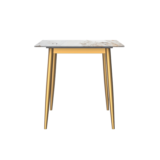 Modern Dining Table Brushed Gold Base, With 71 White Grey Sintered Stone Top