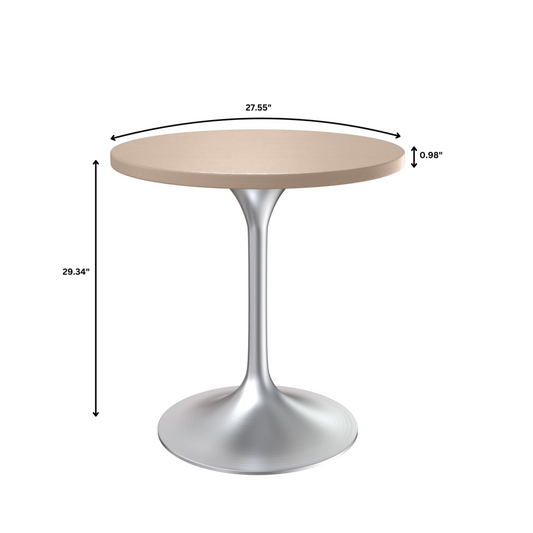 Verve 27" Round Dining Table, Brushed Chrome Base with Light Natural Wood Top