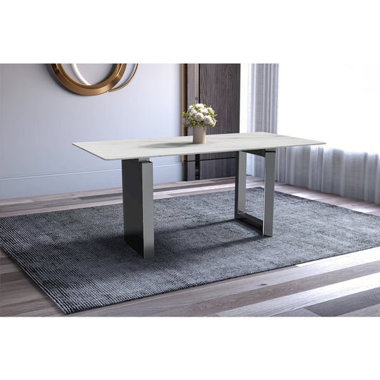 Dining Table Stainless Steel Base, With 55" White Sintered Stone Top