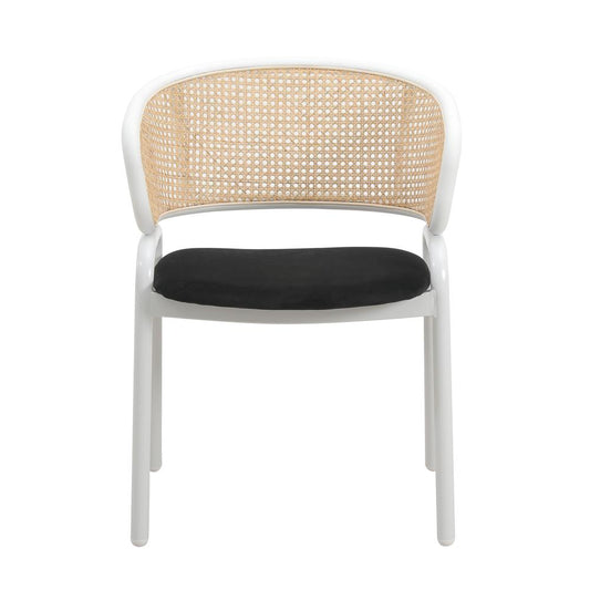 Dining Chair with White Powder Coated Steel Legs and Wicker Back, Set of 4