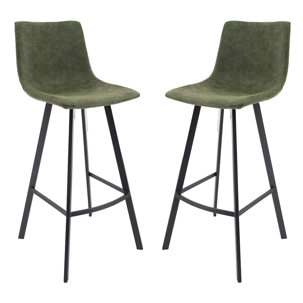 Elland Modern Upholstered Leather Bar Stool With Iron Legs & Footrest Set of 2