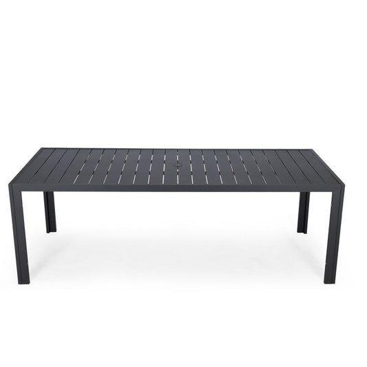 Aluminum Outdoor Dining Table 87 With 8 Chairs and Charcoal Black Cushions