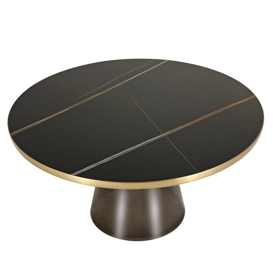 Glass Coffee Table Grey glass, Gold Rim Black Sintered Stone Top