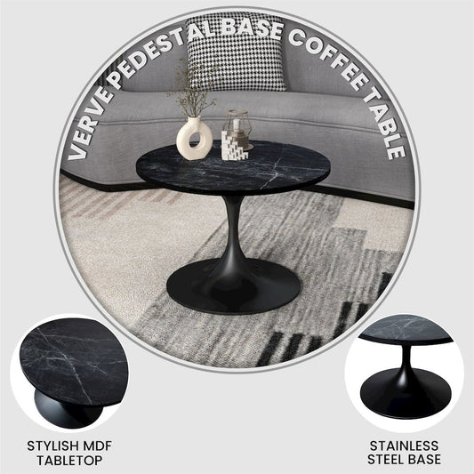 Verve Coffee Table Black base with 27" round Black Marble MDF top