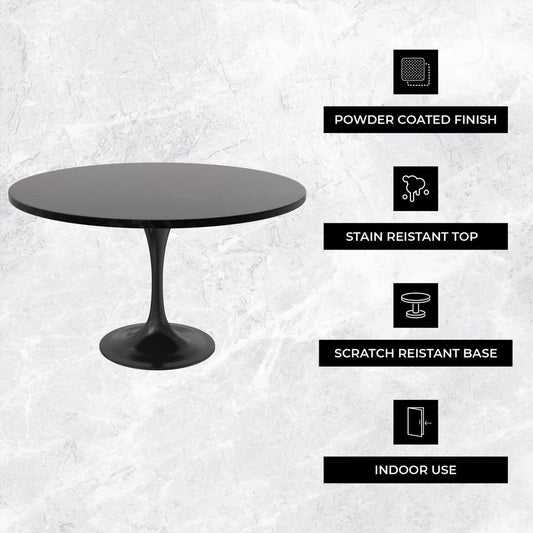 Verve Collection 48 Round Dining Table, Black Base with Sintered Stone Black Top