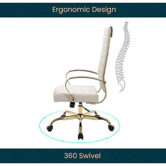 Benmar High-Back Leather Office Chair With Gold Frame