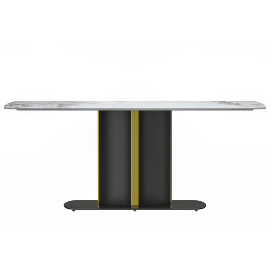 Modern Dining Table Black and Gold Base, With 55 Medium Grey Sintered Stone Top