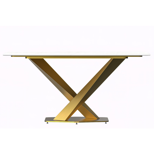 Modern Dining Table Gold Base, With 55" White/Gold Sintered Stone Top