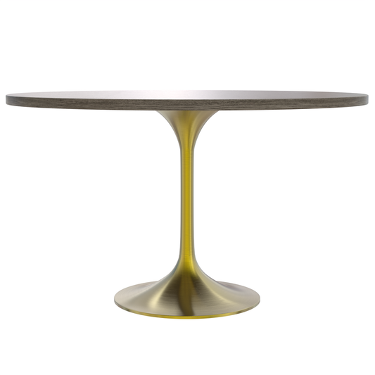 Verve 48" Round Dining Table, Brushed Gold Base with Dark Maple MDF Top