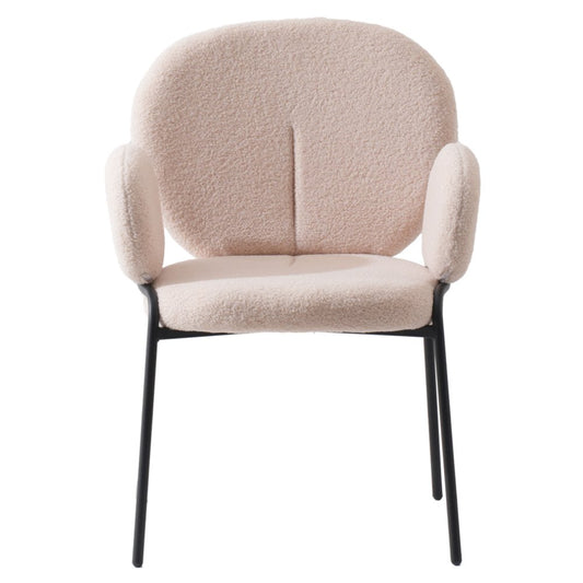 Celestial Series Boucle Dining Arm Chair, Black Frame with Beige Fabric Set of 2