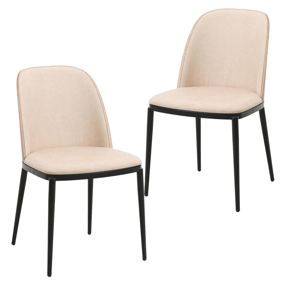 Dining Side Chair with Leather Seat and Steel Frame Set of 2