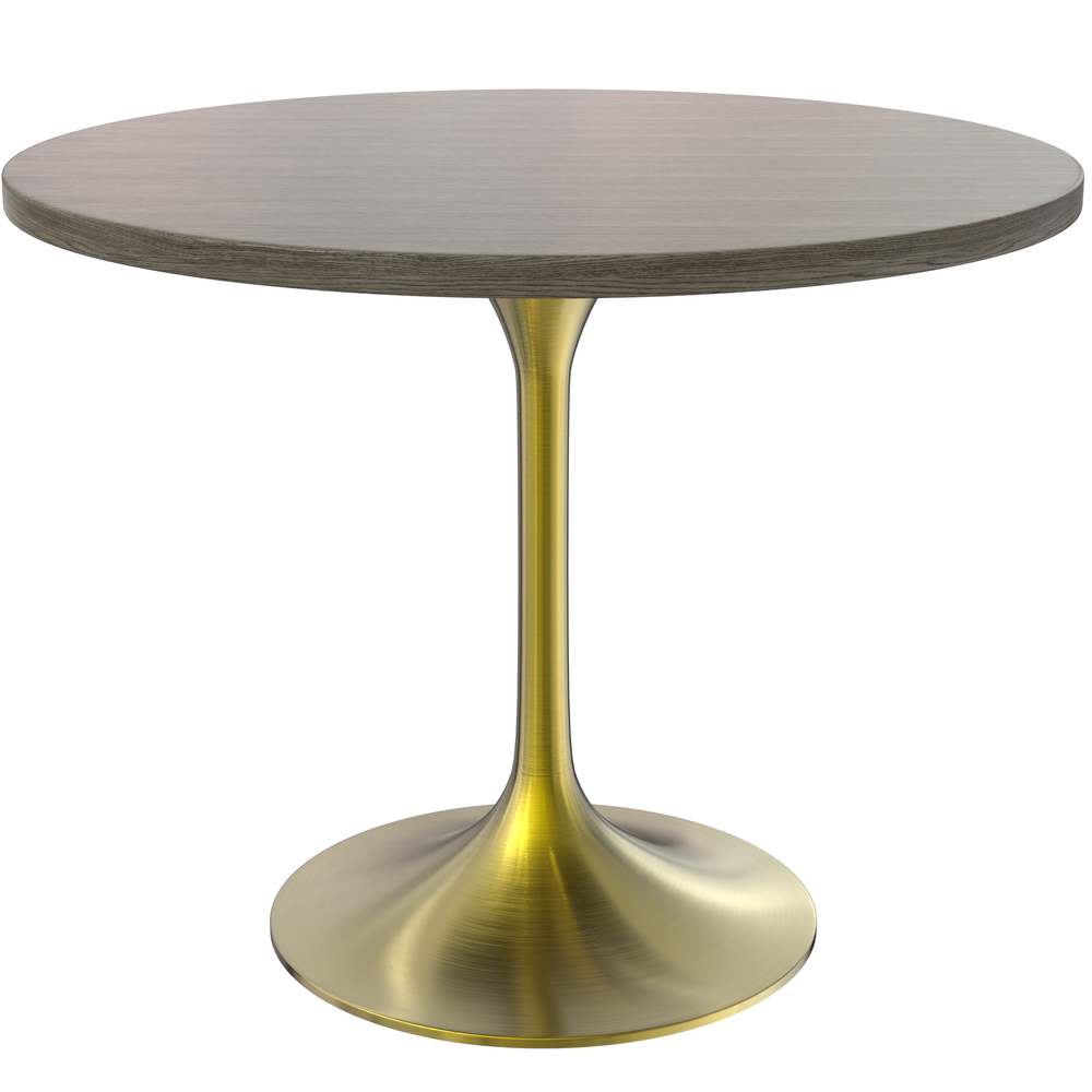 Verve 36" Round Dining Table, Brushed Gold Base with Dark Maple MDF Top