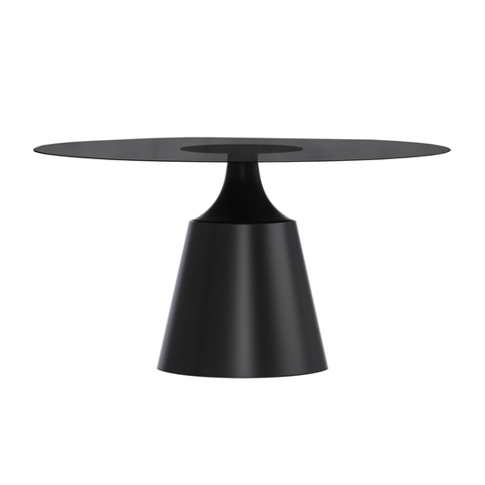 Prynn Series Round Dining Table Black Base with 60 Round Black Glass Top