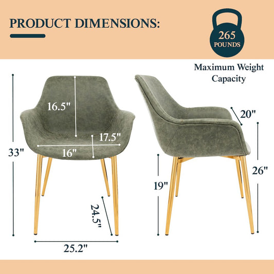 Markley Modern Leather Dining Arm Chair With Gold Metal Legs