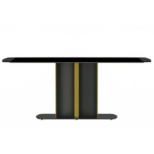 Sylva Series Modern Dining Table Black and Gold Base, With 55 Black Glass Top