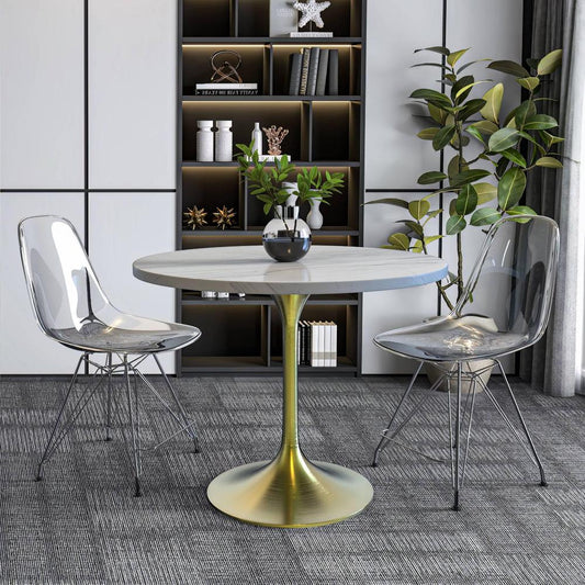 Verve Collection 36 Round Dining Table, Brushed Gold Base