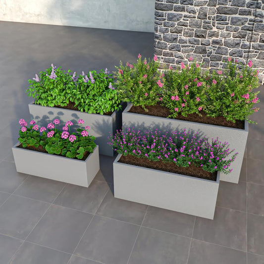 Flora Series Poly Stone Planter Set in Grey