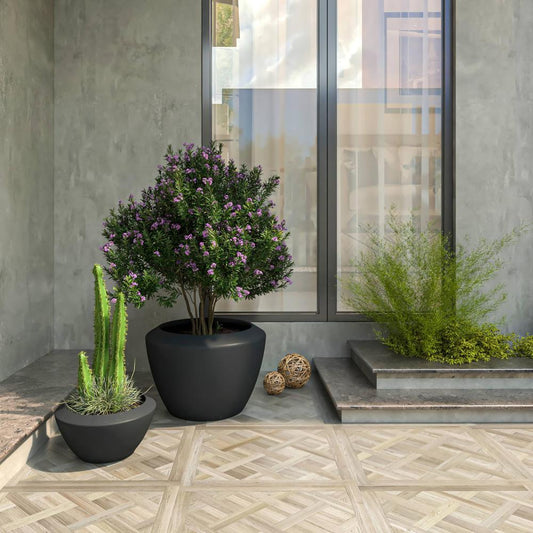 Vessel Series Poly Stone Planter Set in Black