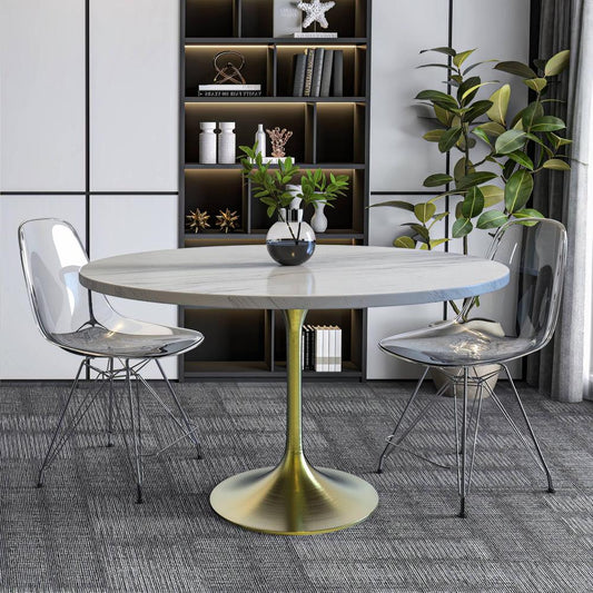 Verve Collection 48 Round Dining Table, Brushed Gold Base