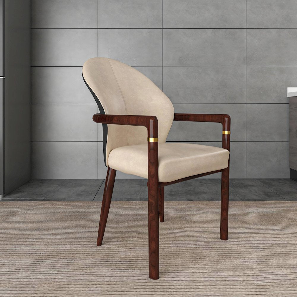 Opaline Series Elegant Wooden Dining Chair in Black Velvet and Toupe - Set of 2