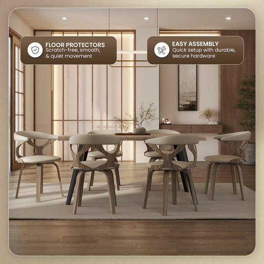 Modern Wooden Dining Chair, Washed Walnut Frame in White