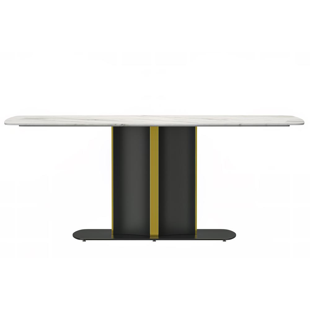 Modern Dining Table Black and Gold Base, With 55 White Sintered Stone Top