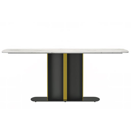 Modern Dining Table Black and Gold Base, With 55 White Sintered Stone Top