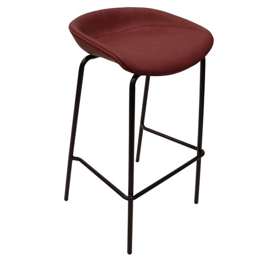 Barstool with Upholstered Faux Leather Seat and Powder Coated Iron Frame