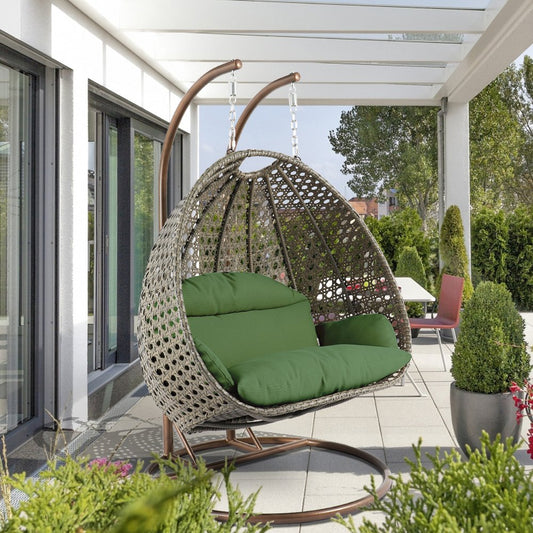 Beige Wicker Hanging 2 person Egg Swing Chair